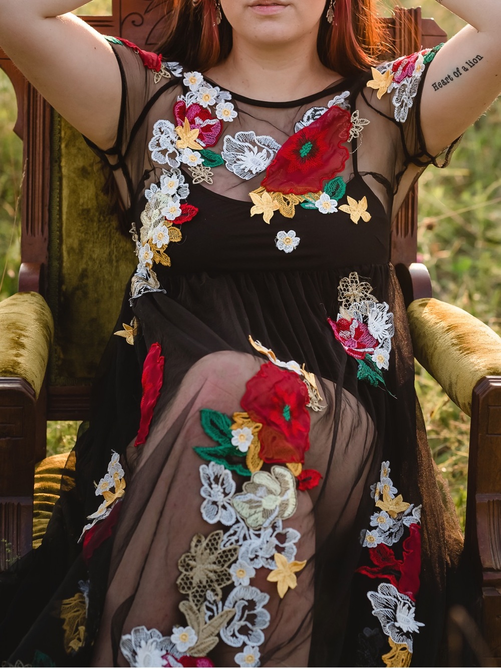 L’ATISTE Black Floral Embroidered Sheer Tulle Maxi Dress M